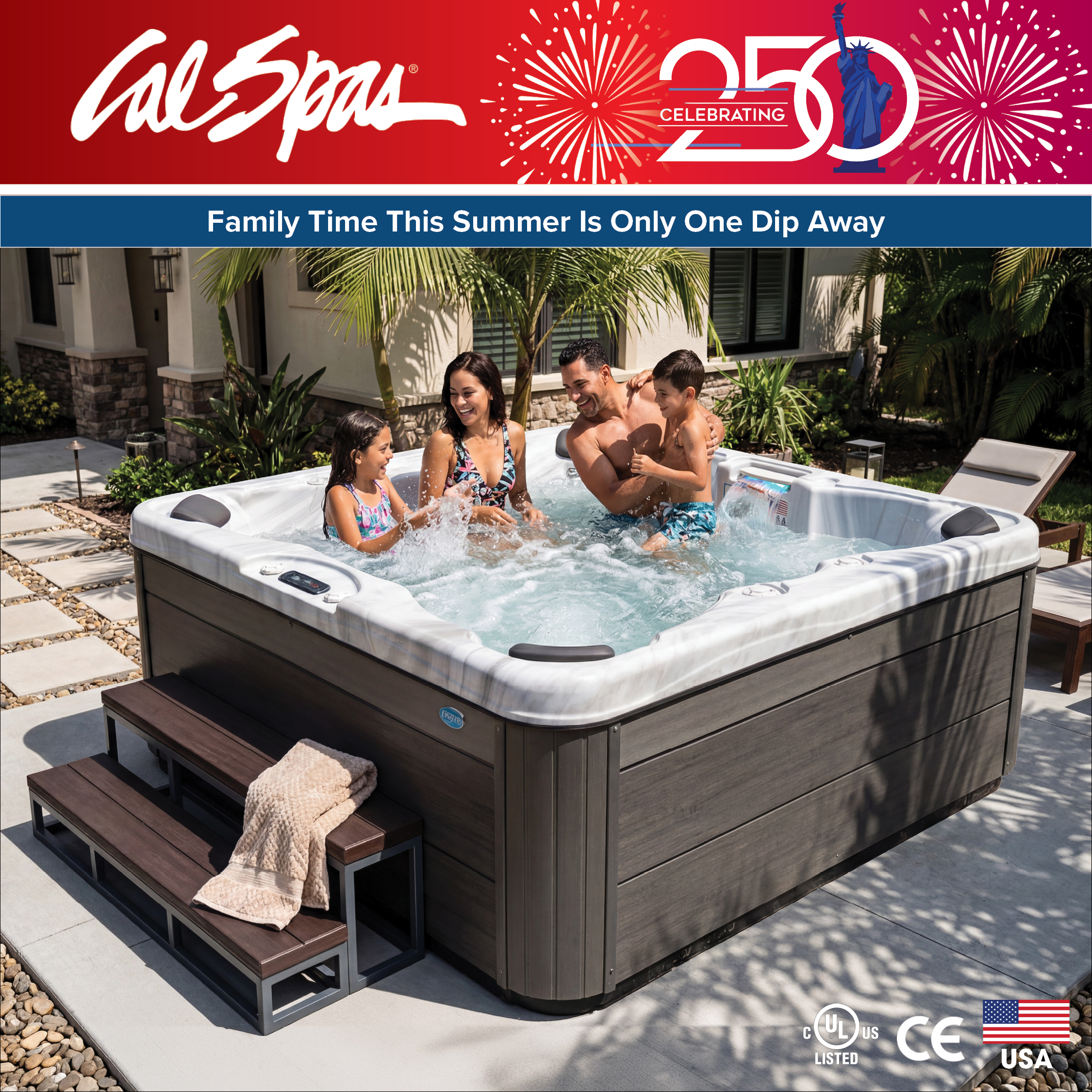 Calspas hot tub being used in a family setting - Downey